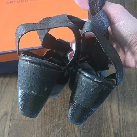 Arturo Chiang Black Strappy Wedges with Embellishments - Picture 3 of 5